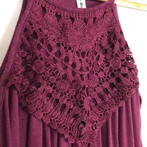 Leo Rossi Burgundy Spaghetti Strap Crochet Tank